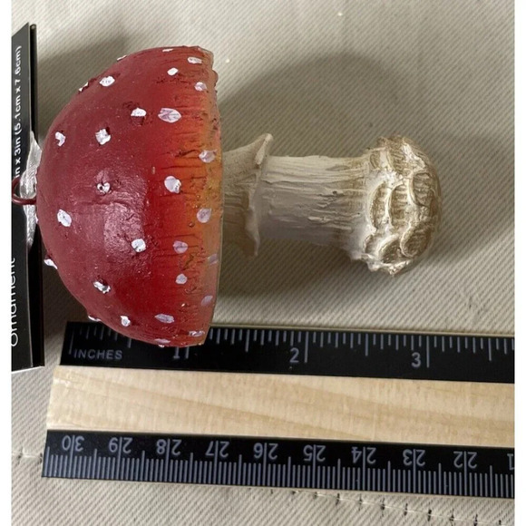 Red White Gnome Dome Toadstool Mushroom Christmas Holiday Ornament‎ NEW Rustic - Picture 3 of 3